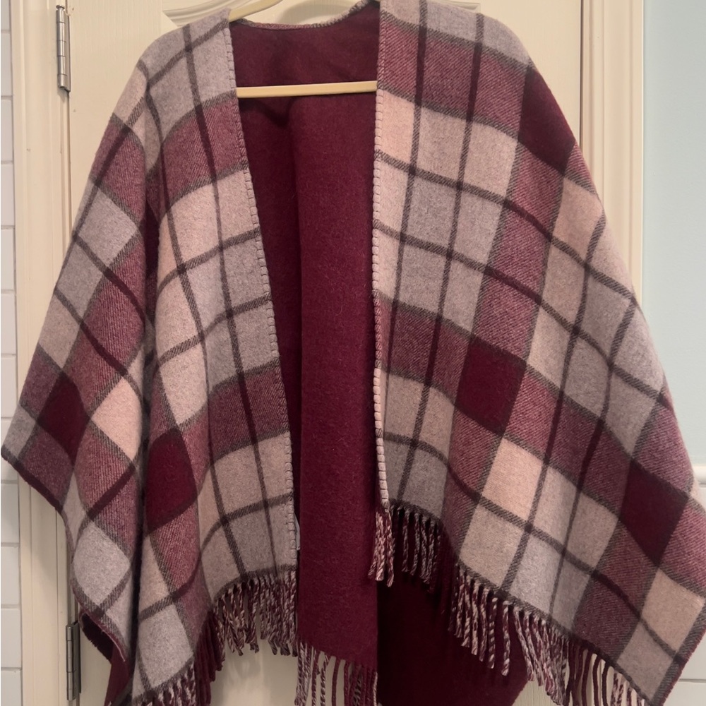 Talbots Burgundy and Gray Plaid Cape